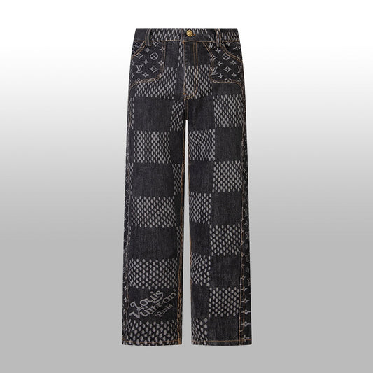 1014 High quality jacquard heavy wash denim pant