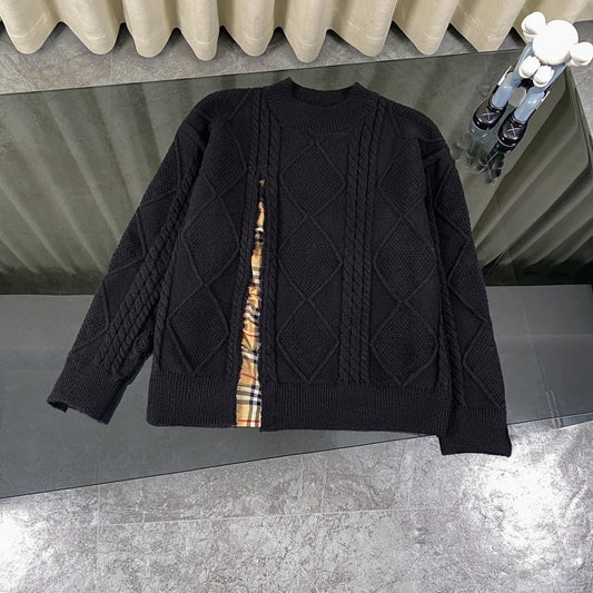 1219 New black patchwork classic plaid ripped craft sweater