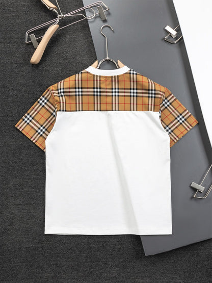 250218 New classic plaid patchwork T-shirts