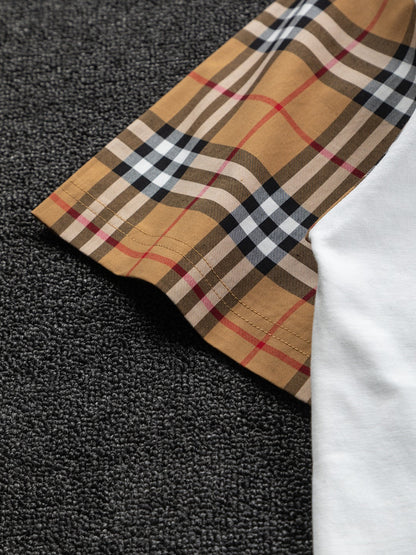 250218 New classic plaid patchwork T-shirts