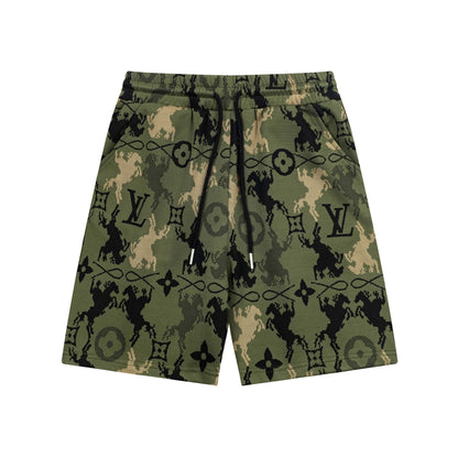 250404 New high-quality military green jacquard fabric knitted shorts