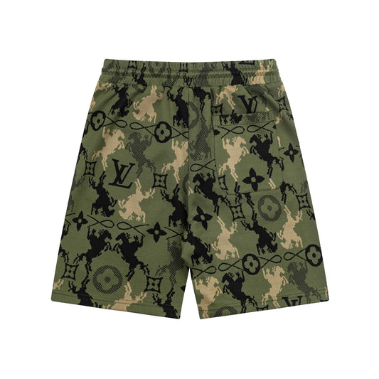 250404 New high-quality military green jacquard fabric knitted shorts
