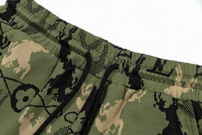 250404 New high-quality military green jacquard fabric knitted shorts