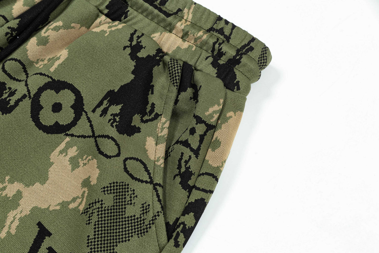 250404 New high-quality military green jacquard fabric knitted shorts