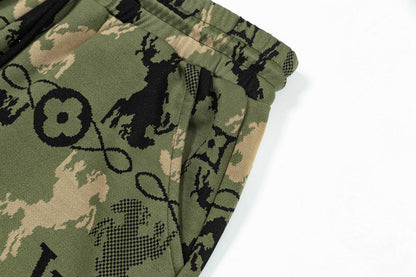 250404 New high-quality military green jacquard fabric knitted shorts