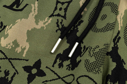 250404 New high-quality military green jacquard fabric knitted shorts