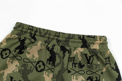 250404 New high-quality military green jacquard fabric knitted shorts