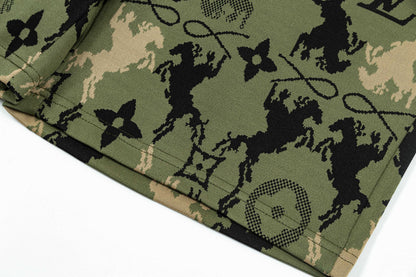 250404 New high-quality military green jacquard fabric knitted shorts